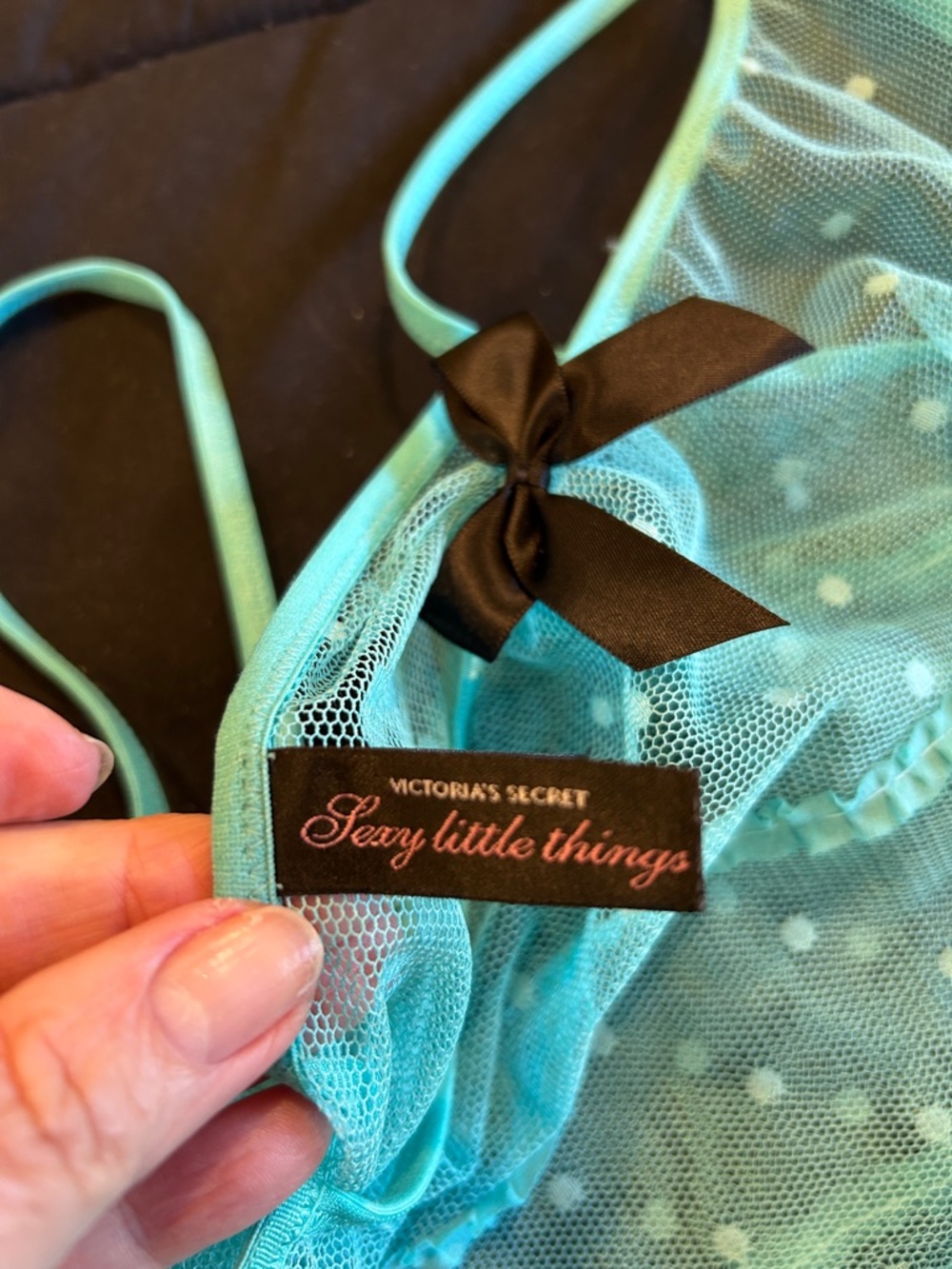 Victoria's Secret Sheer Mint Green Polka Dot Babydoll Chemise with Thong - Picture 9 of 9